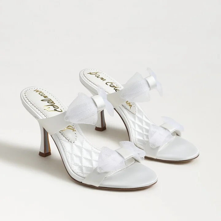Sam Edelman Jasmine Double Strap Heel Mule Bright White Satin