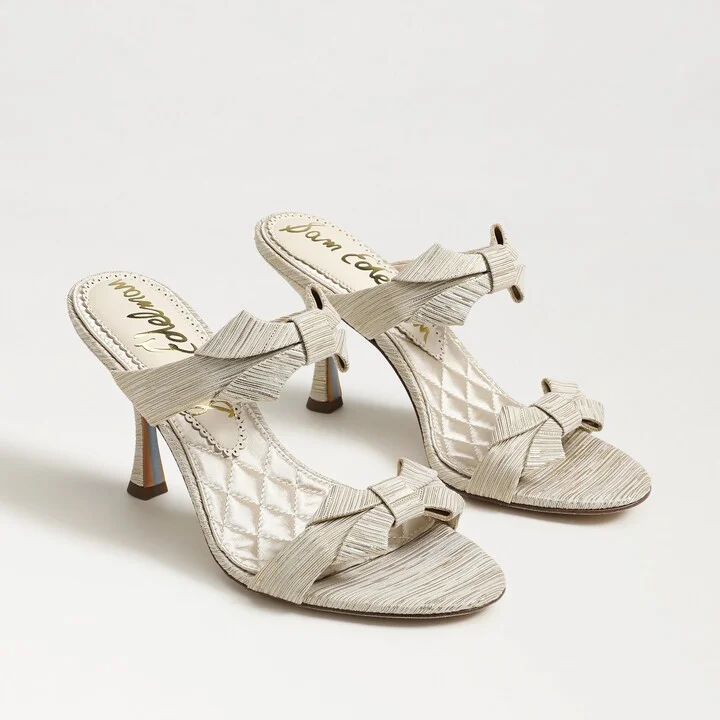 Sam Edelman Jasmine Double Strap Heel Mule Soft Gold Plisse Metallic