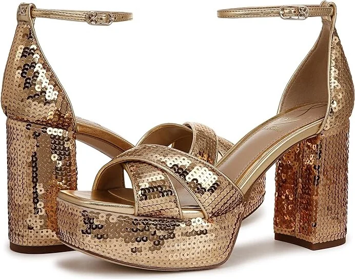 Sam Edelman Jullian 2 Women's Sandals Amber Gold Sequin : 9 M, Leather/Rubber - Image 4