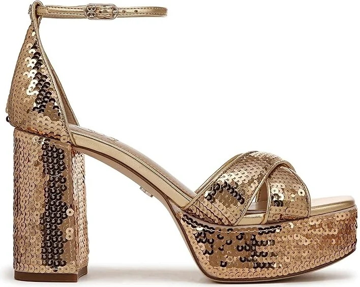 Sam Edelman Jullian 2 Women's Sandals Amber Gold Sequin : 9 M, Leather/Rubber - Image 6