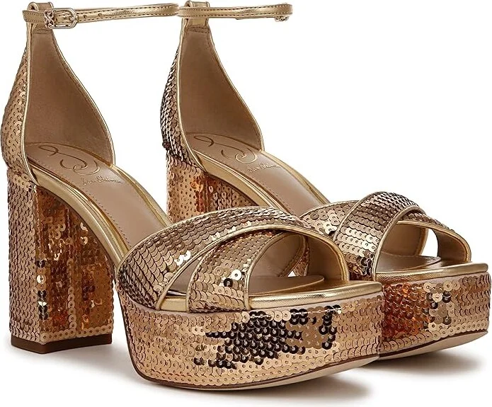 Sam Edelman Jullian 2 Women's Sandals Amber Gold Sequin : 9 M, Leather/Rubber