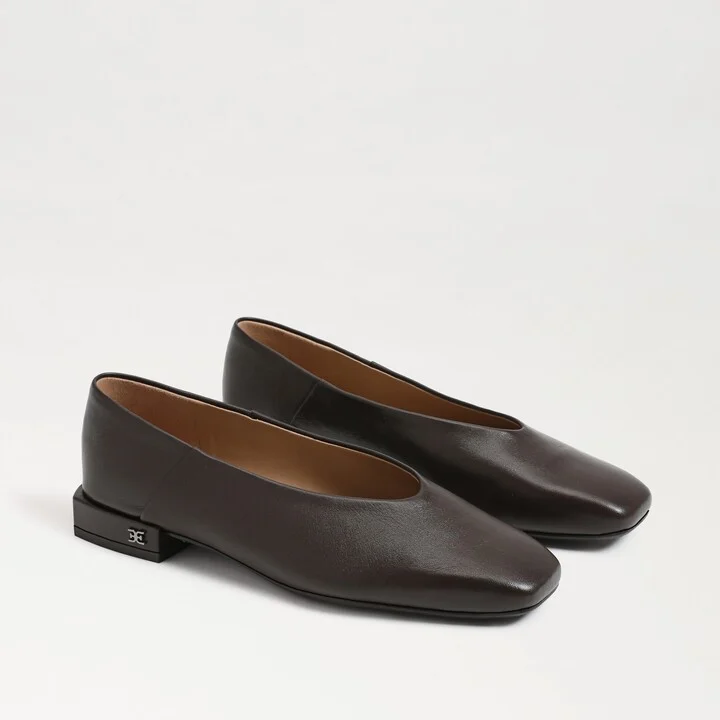 Sam Edelman Kasey Square Toe Ballet Flat Cafe Noir Brown Leather