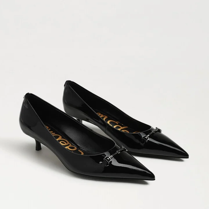 Sam Edelman Kaya Pointed Toe Kitten Heel Pump Black Patent