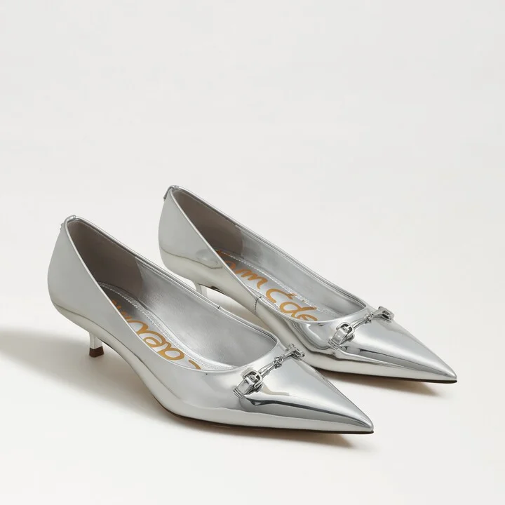 Sam Edelman Kaya Pointed Toe Kitten Heel Pump Soft Silver Metallic