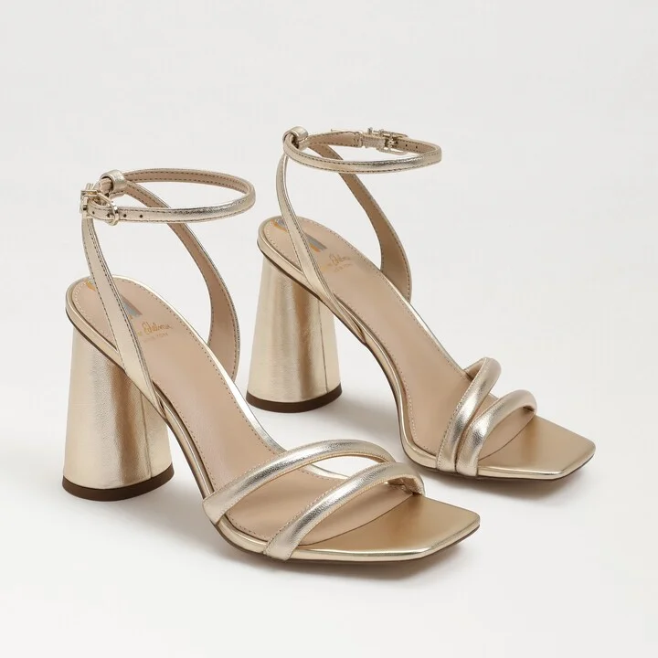 Sam Edelman Kia Block Heel Sandal Gold Leaf Leather