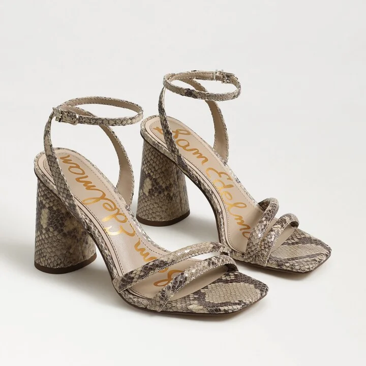 Sam Edelman Kia Block Heel Sandal Light Oak Multi Python