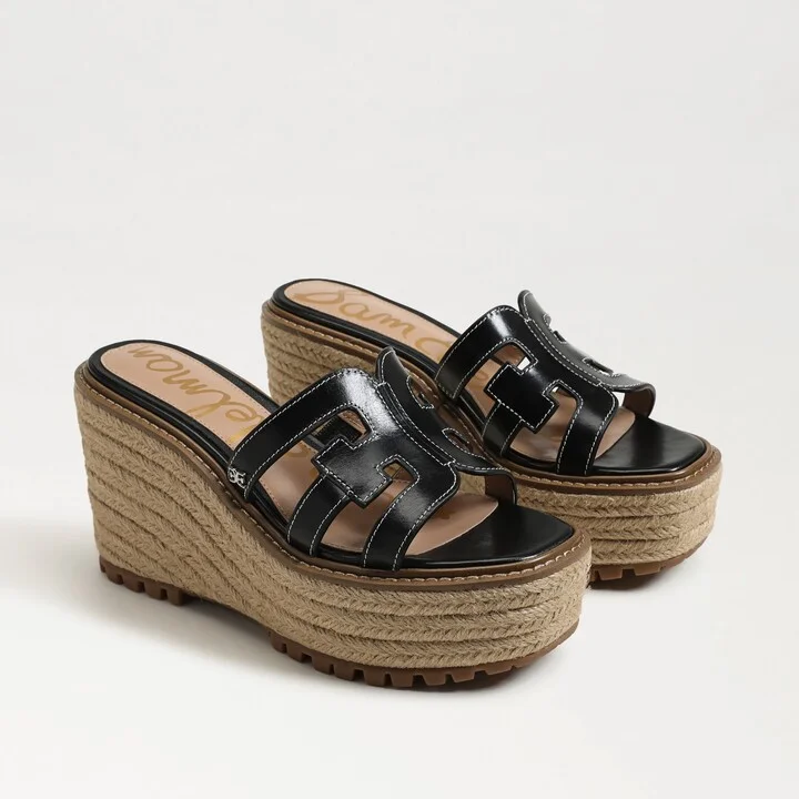 Sam Edelman Laine Platform Wedge Sandal Black Leather