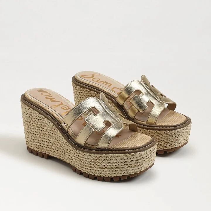 Sam Edelman Laine Platform Wedge Sandal Gold Metallic Leather