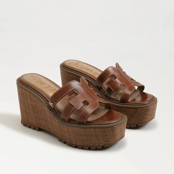 Sam Edelman Laine Platform Wedge Sandal Rich Cognac Leather
