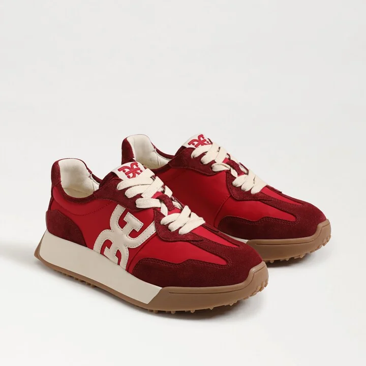 Sam Edelman Langley Lace Up Sneaker Deep Scarlet Suede