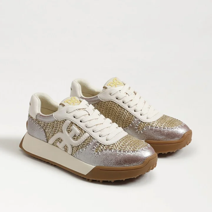 Sam Edelman Langley Lace Up Sneaker Natural Gold Basketweave