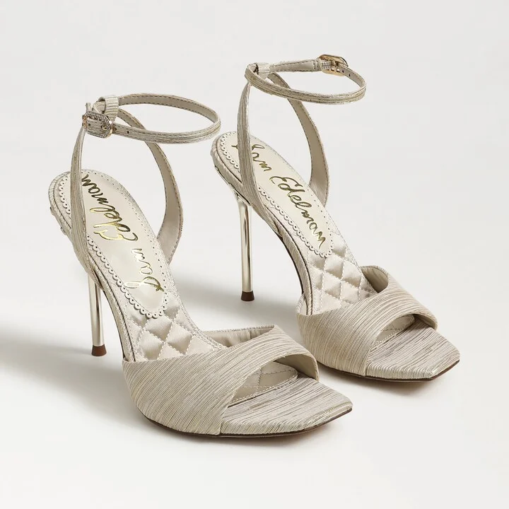 Sam Edelman Lilian Stiletto Heel Sandal Soft Gold Linen