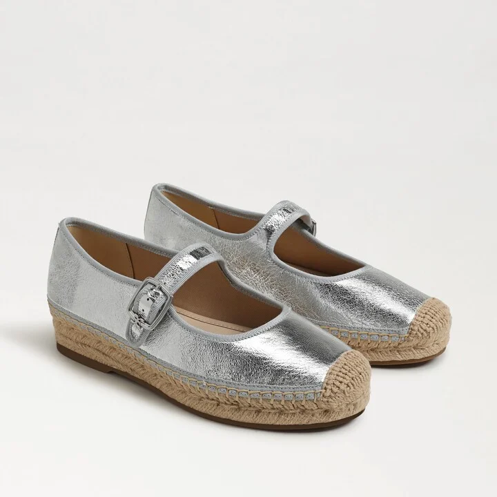Sam Edelman Mackie Espadrille Mary Jane Soft Silver Leather