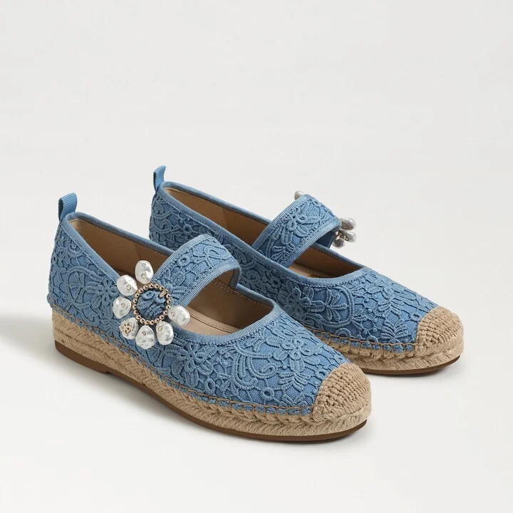 Sam Edelman Maddy Orchid Espadrille Mary Jane Royal Sky Blue Lace