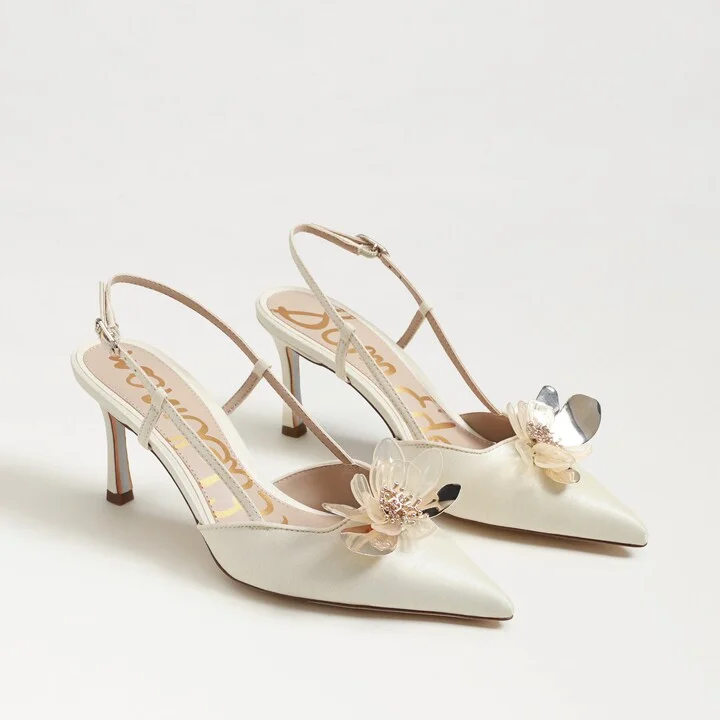 Sam Edelman Mali Slingback Heel Pearl Ivory Silk
