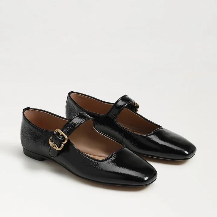 Sam Edelman Michaela Mary Jane Flat Black Patent Leather