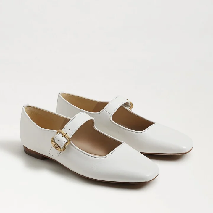 Sam Edelman Michaela Mary Jane Flat Bright White Leather