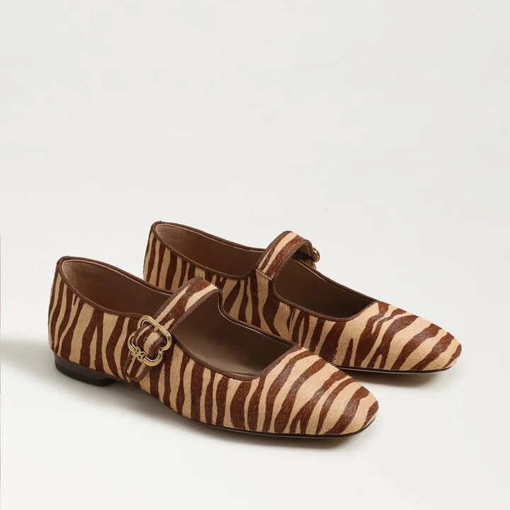 Sam Edelman Michaela Mary Jane Flat Camel Zebra Brahama Hair