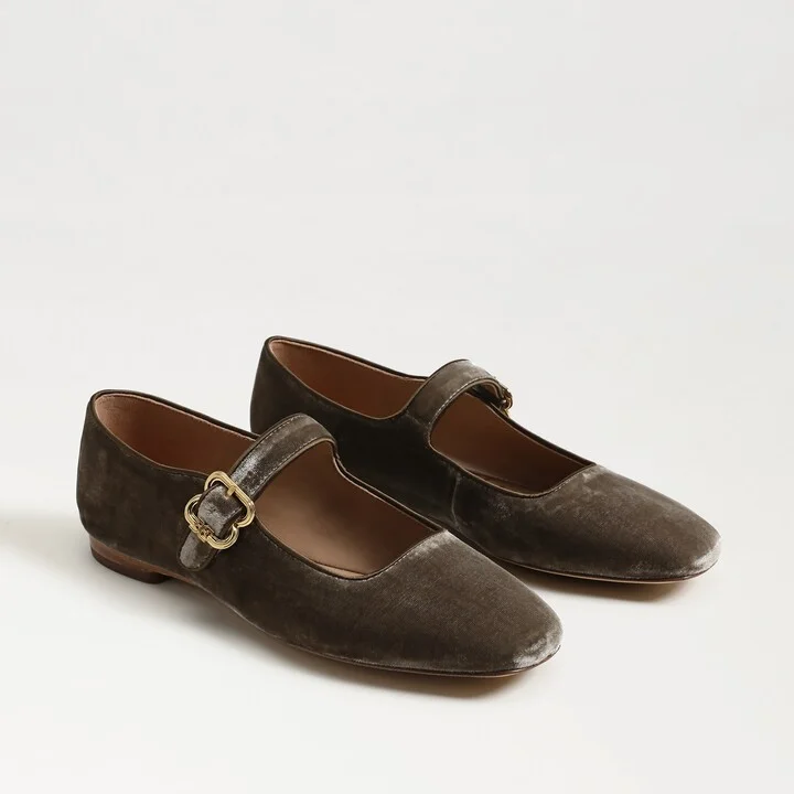 Sam Edelman Michaela Mary Jane Flat Dark Silver Sage Velvet
