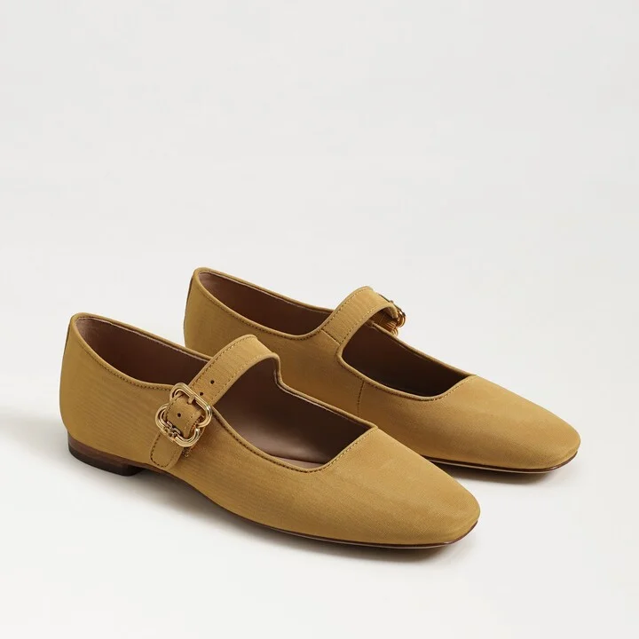 Sam Edelman Michaela Mary Jane Flat Deep Mustard Satin Fabric