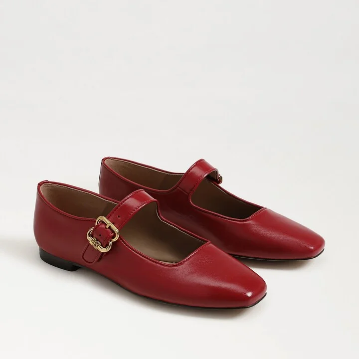 Sam Edelman Michaela Mary Jane Flat Scarlet Red Leather