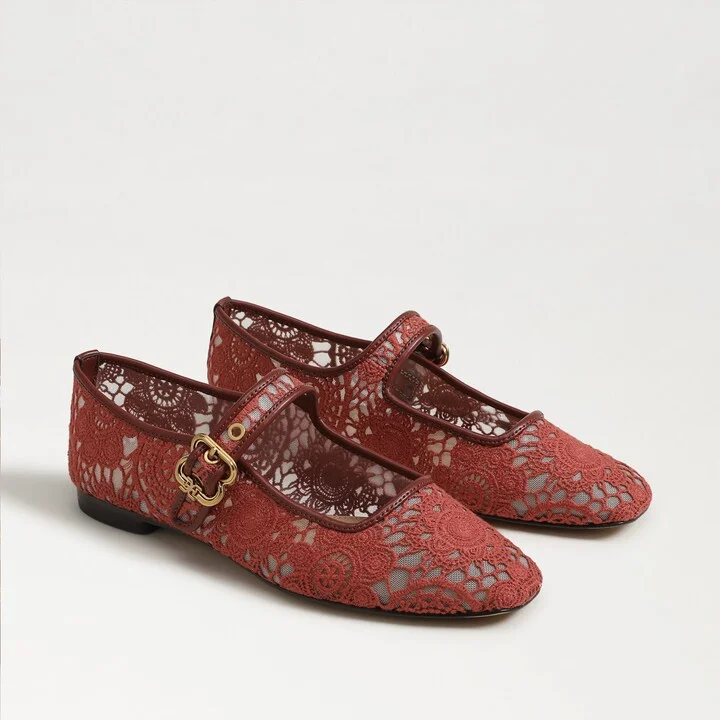 Sam Edelman Michaela Mesh Mary Jane Flat Burnt Orange Crochet