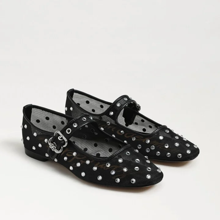 Sam Edelman Michaela Shine Mary Jane Flat Black Mesh