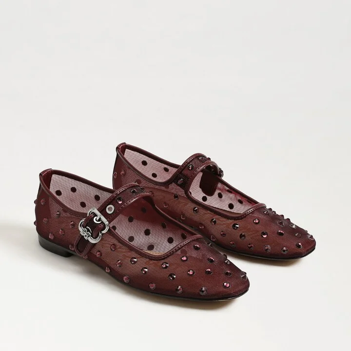 Sam Edelman Michaela Shine Mary Jane Flat French Merlot Mesh Fabric