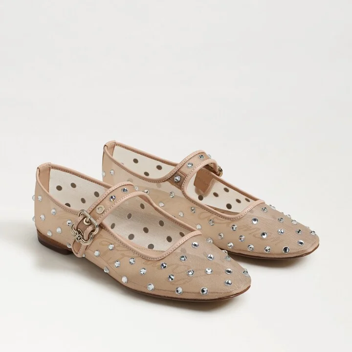 Sam Edelman Michaela Shine Mary Jane Flat Vintage Pink Mesh