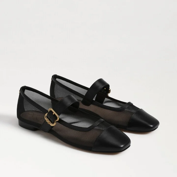 Sam Edelman Miranda Mary Jane Flat Black Mesh/Leather