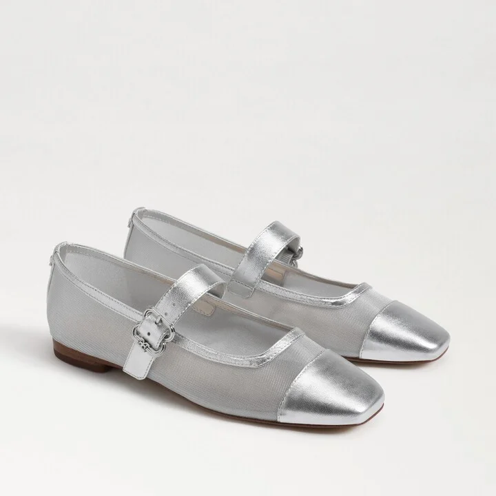 Sam Edelman Miranda Mary Jane Flat Soft Silver Mesh/Leather