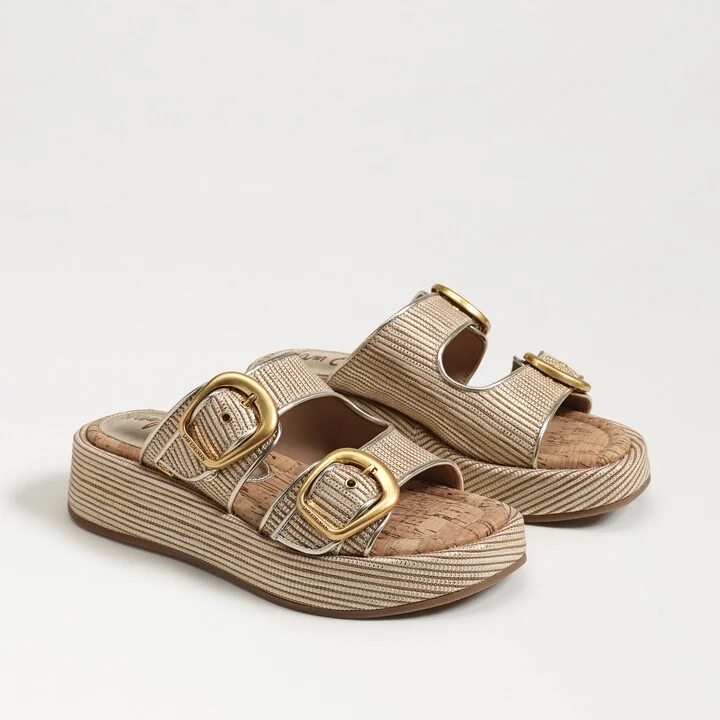 Sam Edelman Nerissa Platform Slide Sandal Sunny Gold Faux Raffia