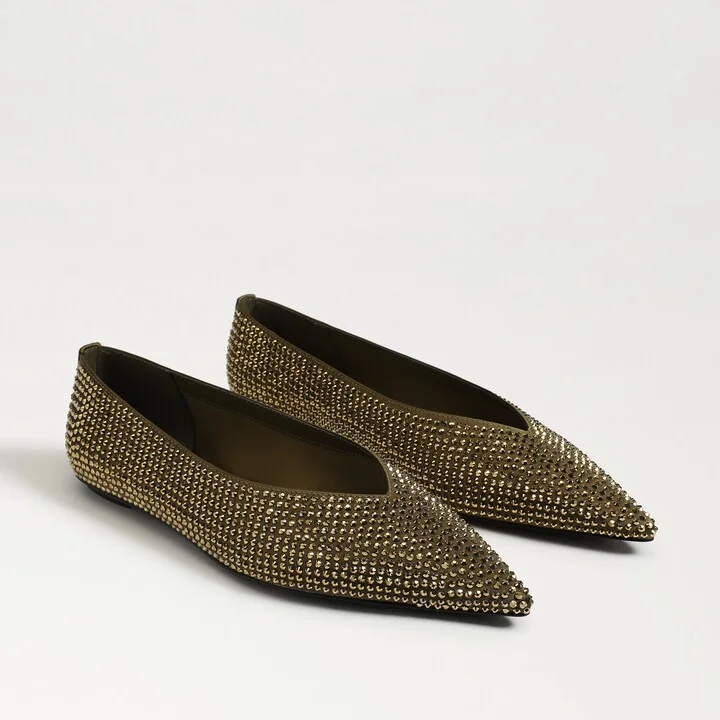 Sam Edelman Nita Pointed Toe Flat Olive Satin