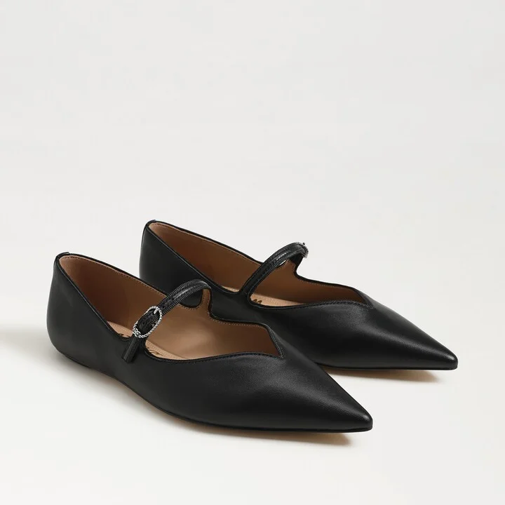 Sam Edelman Noa Pointed Toe Mary Jane Flat Black Leather