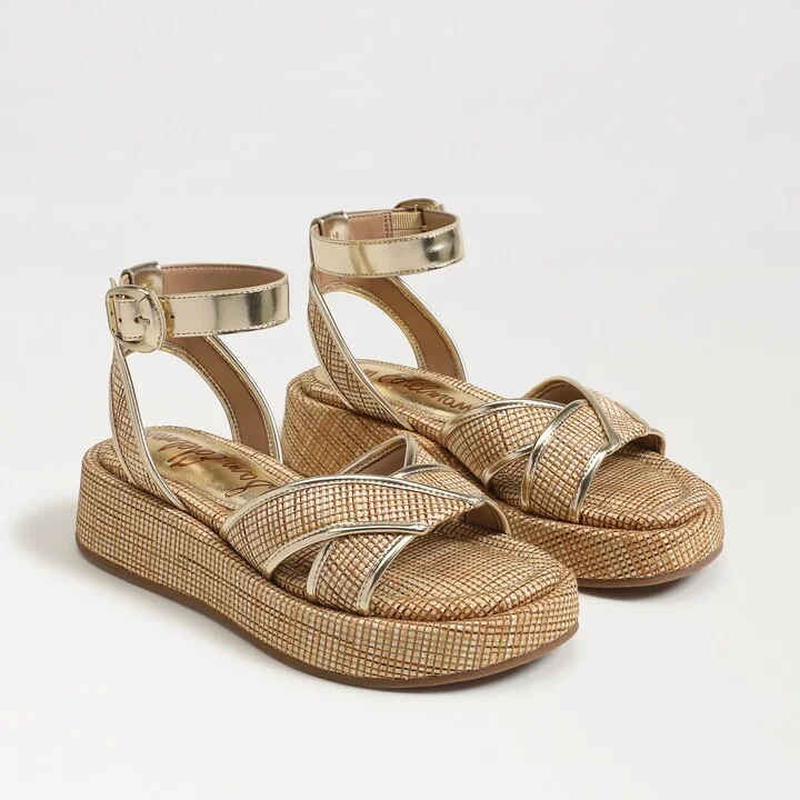 Sam Edelman Nylie Platform Ankle Strap Sandal Sand Dune Multi Faux Raffia
