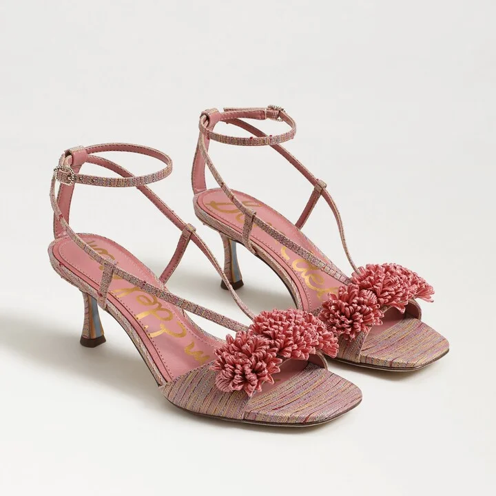 Sam Edelman Phoebe Kitten Heel Sandal Pink Lilly Fabric