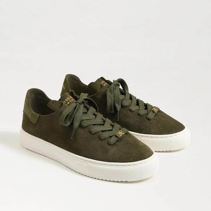 Sam Edelman Poppy Lace Up Sneaker Olive Branch Suede