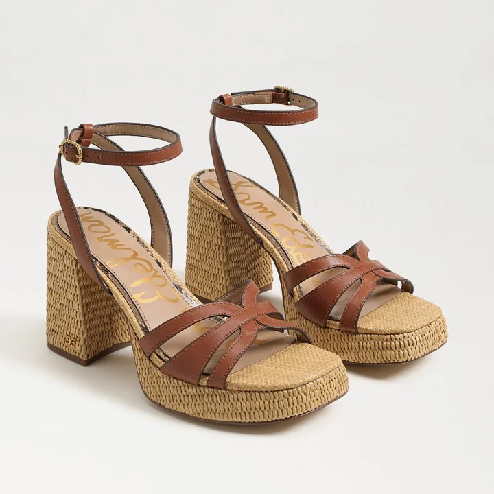 Sam Edelman Reese Platform Heel Sandal Cognac Brown Leather