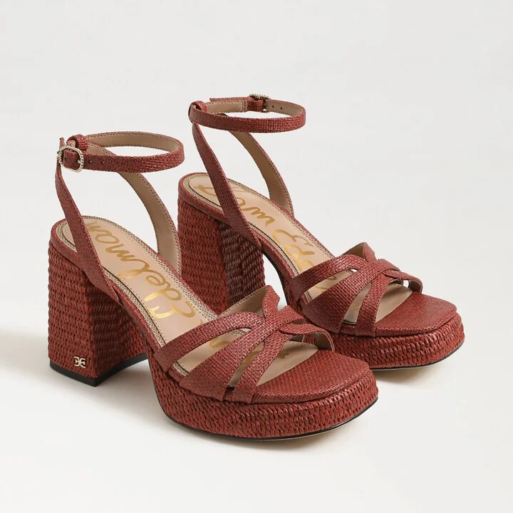 Sam Edelman Reese Platform Heel Sandal Warm Sienna Basketweave