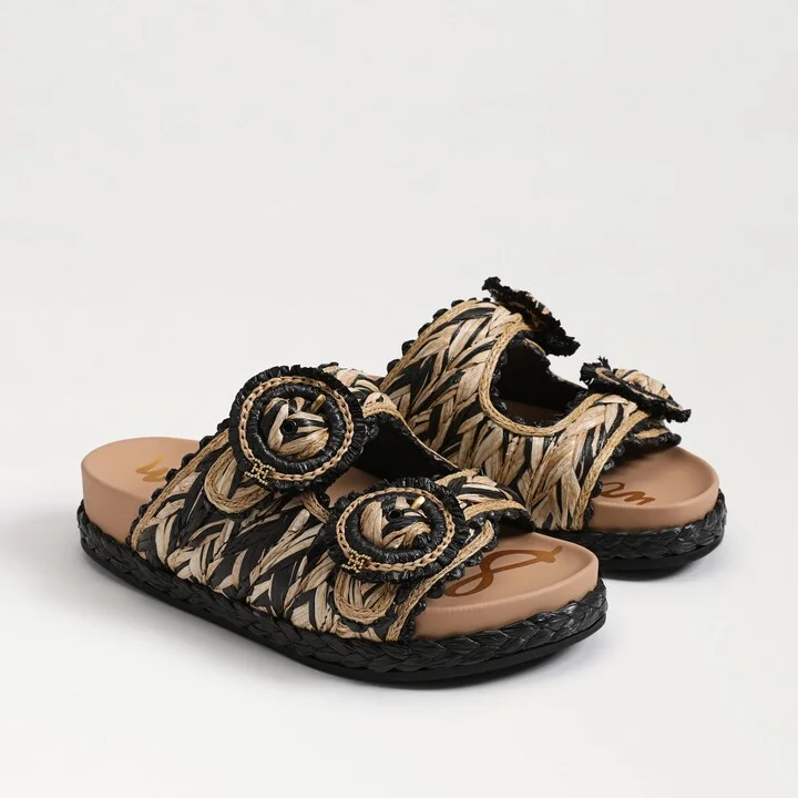 Sam Edelman Reina Slide Footbed Sandal Black/Natural Raffia