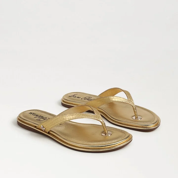 Sam Edelman Remi Leather Flip Flop Gold Crocco Leather