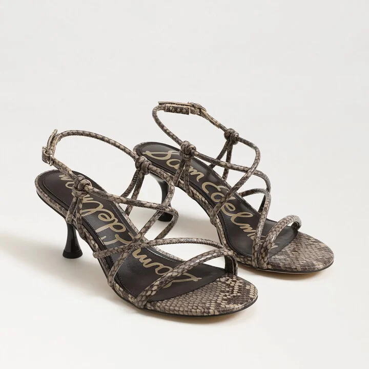 Sam Edelman Riana Strappy Heel Sandal Tan Snake Print Faux Leather