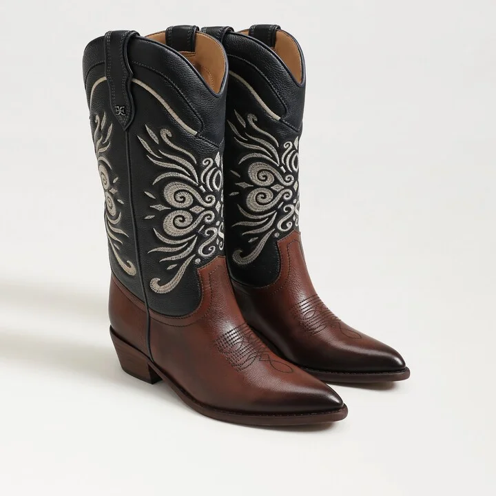 Sam Edelman Robbie Western Boot Luxe Brown Leather