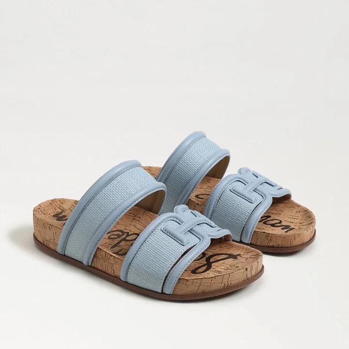 Sam Edelman Rowan Slide Footbed Sandal Blue Breeze Raffia