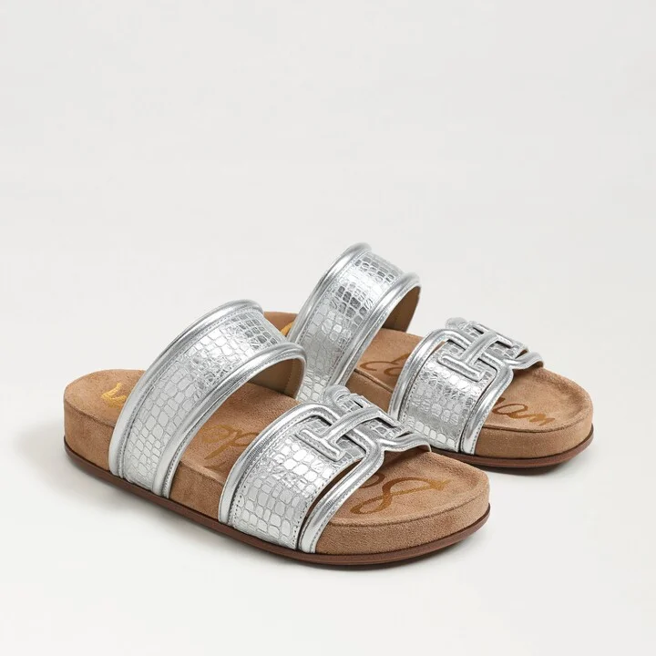 Sam Edelman Rowan Slide Footbed Sandal Soft Silver Croco