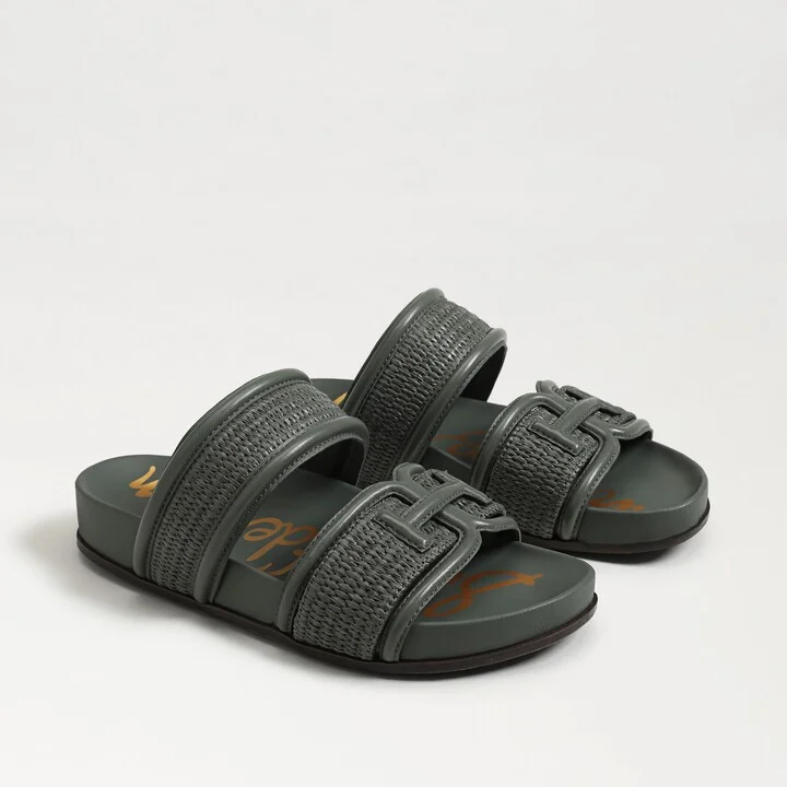 Sam Edelman Rowan Slide Footbed Sandal Washed Olive Raffia