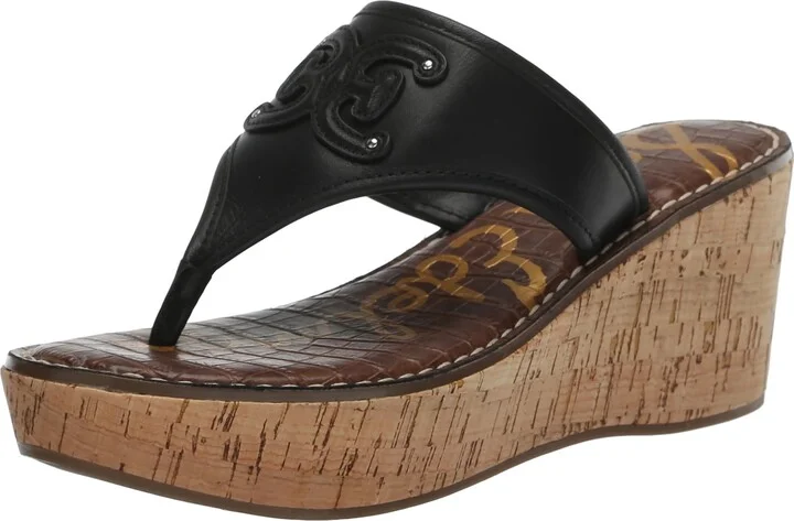 Sam Edelman Ruth Wedge Sandal Black Leather 11 Medium