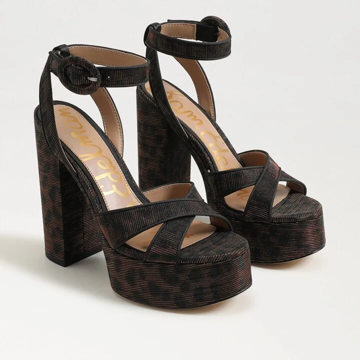 Sam Edelman Savannah Platform Dress Sandal Brown Leopard Print Fabric