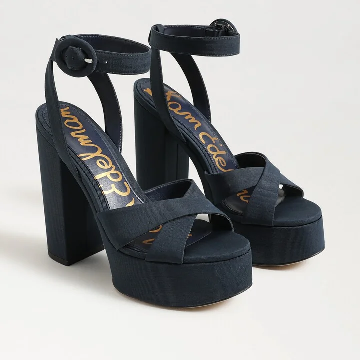 Sam Edelman Savannah Platform Dress Sandal Soft Navy Satin Fabric