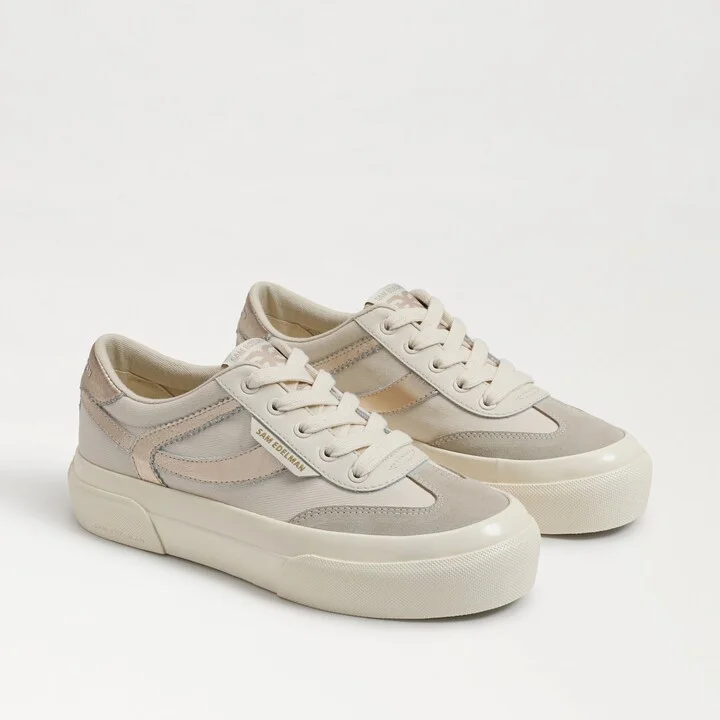 Sam Edelman Simone Lace Up Sneaker Ivory/Lily White/Gold Leather